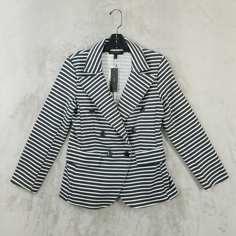 Banana‎ Republic Blazer Petite S Pique Knit Striped Double Breasted Peak Lapel